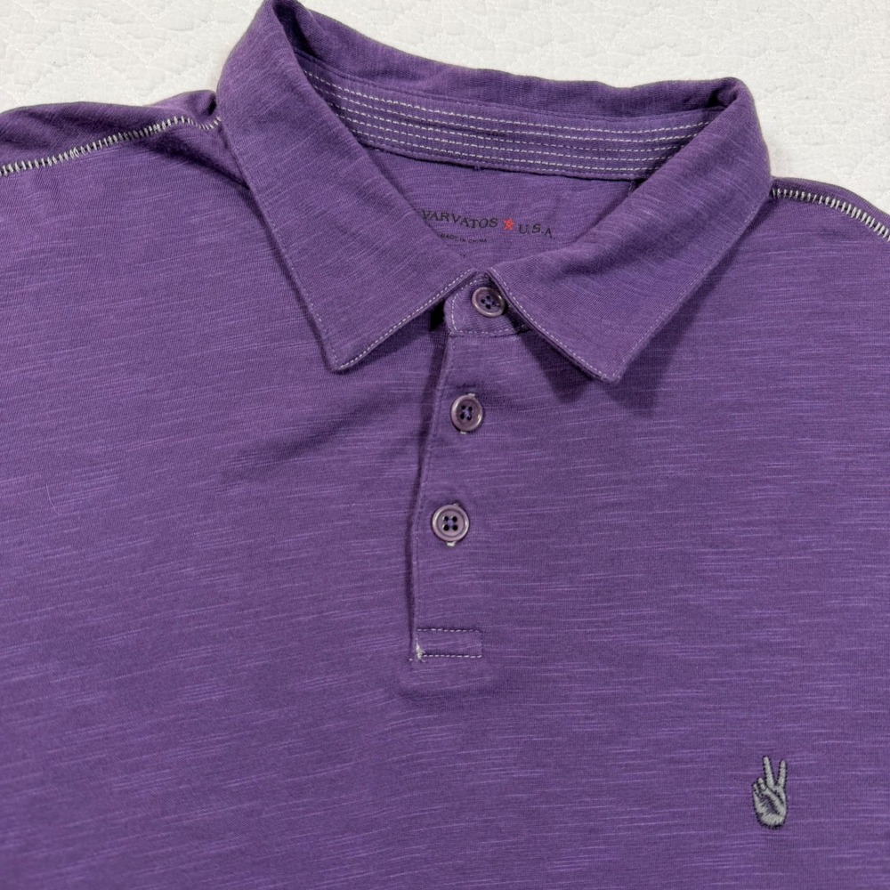 John Varvatos USA Mens Polo Shirt XL Slub Cotton Peace‎ Sign Purple EUC